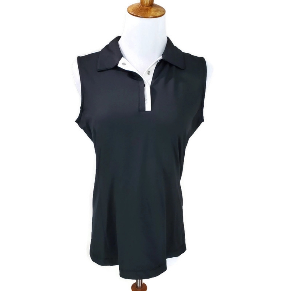 Tail Sleeveless Golf Tennis Black and White Polo 3/4 Snap Front Top Shirt Size S